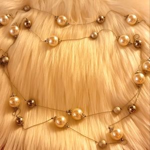 ML08 Women's Accessories Vintage Pearl Silver Beaded Rope Necklace Jewelry